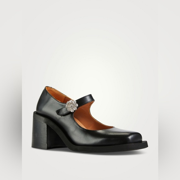 Ganni Shoes - Ganni Embellished Leather Mary Jane Pumps Square Toe Chunky Size 38 = Size 8